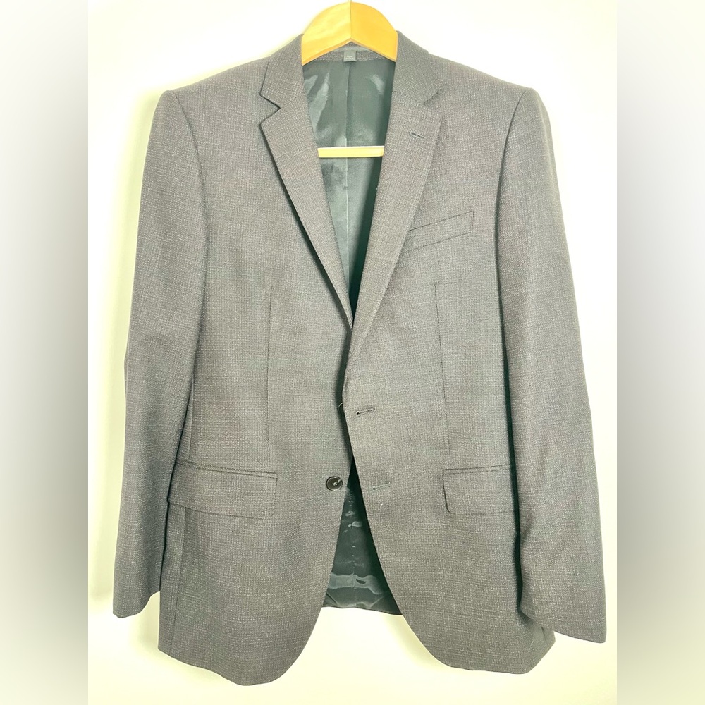 Hugo Boss black and red micro plaid wool suit 38R